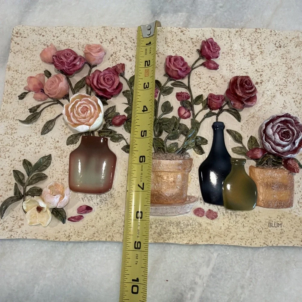 VINTAGE HANDMADE CHERI BLUM ART *** 3D FLORAL WALL DECORATION PLAQUE ES008